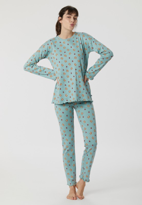 Dames Pyjama ijsblauw uil print (222-1-WPC-R/947D)