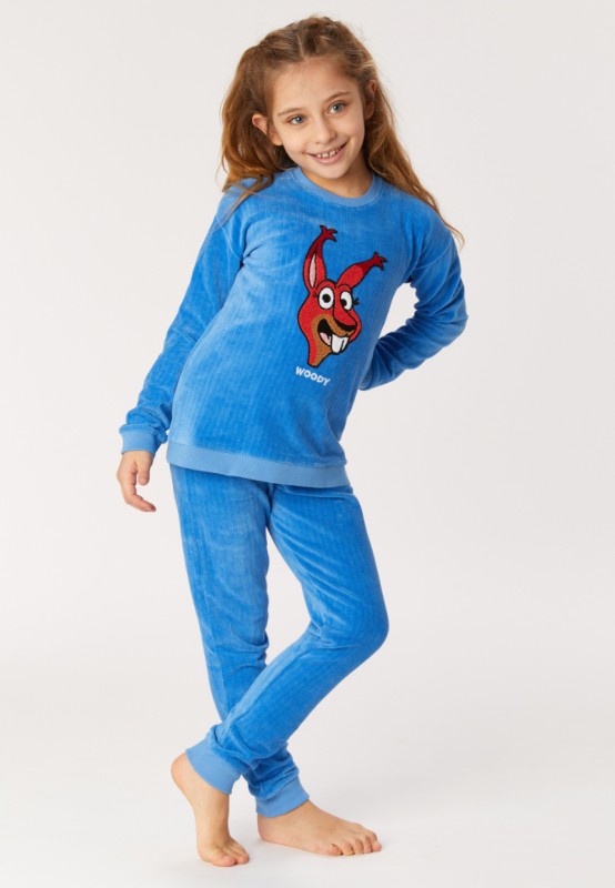 levering Koning Lear Prime Woody Warme ribvelours Pyjama, blauw (222-1-WPA-V/832) 222-1-WPA-V/832